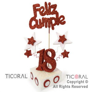 ADORNO TAMBOR GRANDE 18 AOS F/CUMPLE TEL 18 ROJO BASE BLANCA x 1